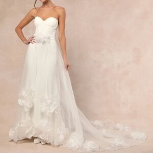 Somerie Ivory Strapless Organza Overlay Maxi Dress (Size L)